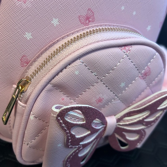 UnderOneSky Pink Butterfly Backpack with Pom Pom (8”x7”x3”) - Picture 12 of 12